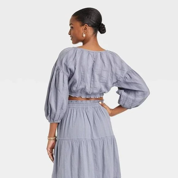 Long Sleeve Crop Top - Universal Thread Blue S - Picture 2 of 3